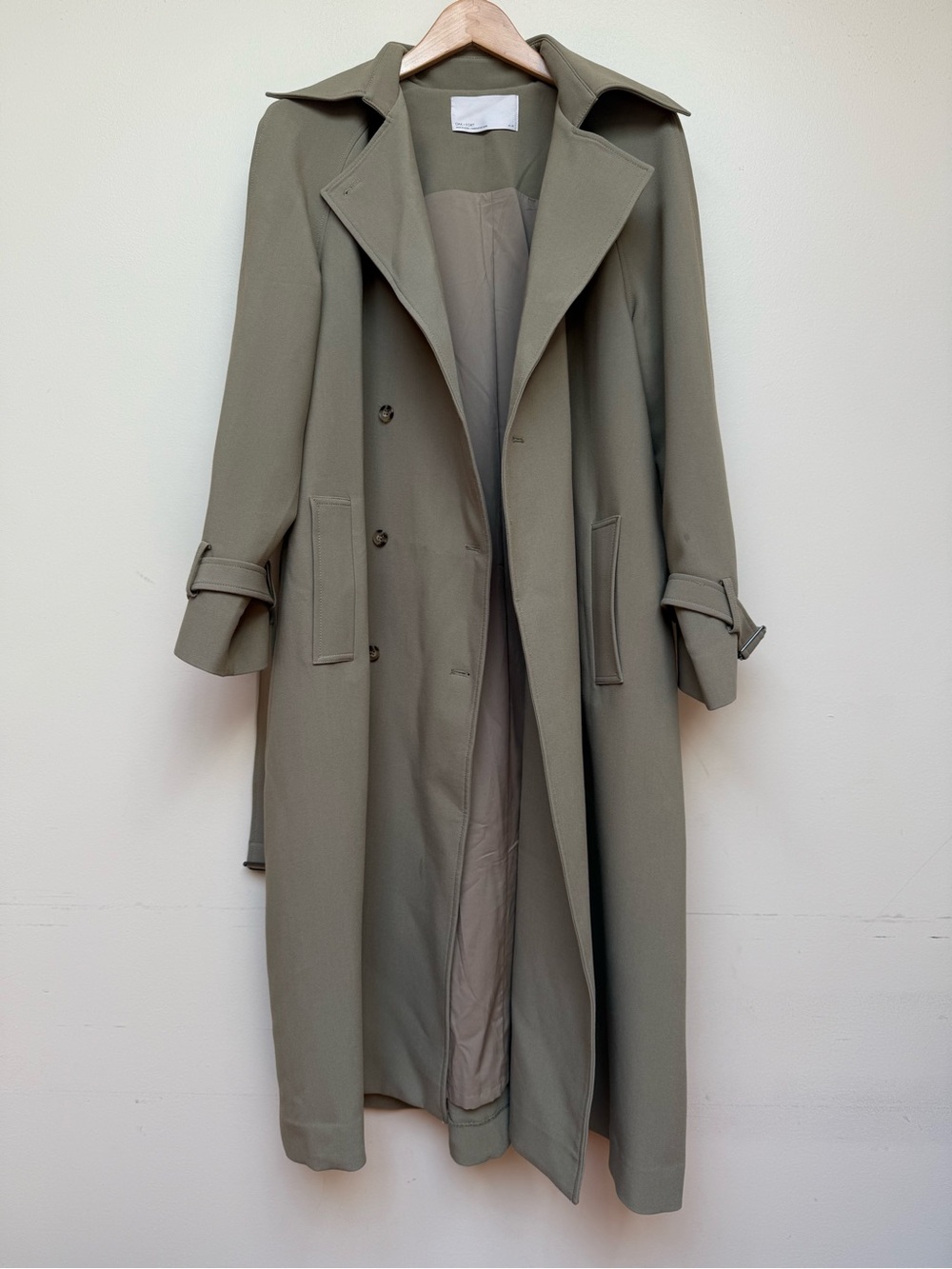 Oak + Fort Oversized Trench Coat Olive Double Breasted Size XS - Picture 3 of 13